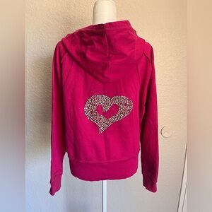 Twisted Heart Vintage Y2K Pink Hoodie with Rhinestone Accents M/L